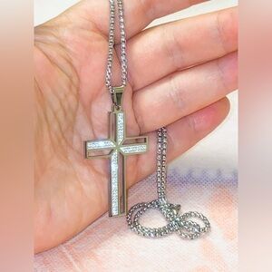 Silver Cross Pendant Necklace. Stainless Steel